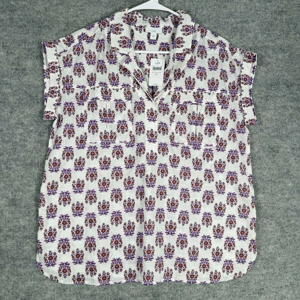 J.‎ Jill Size-S Womens Shirt Boxy Floral Cotton Tunic Dolman Caftan Sleeve